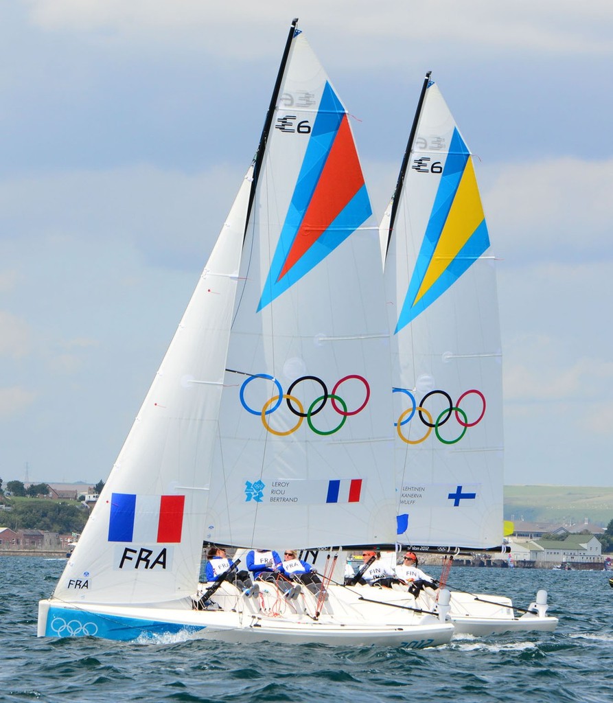 FRA  and FIN WMR- London 2012 Olympic Sailing Competition Practice Day &copy; Sail-World.com http://www.sail-world.com